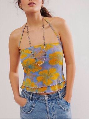 Free People Poppy Tube Top, Orange Hibiscus— no halter strap